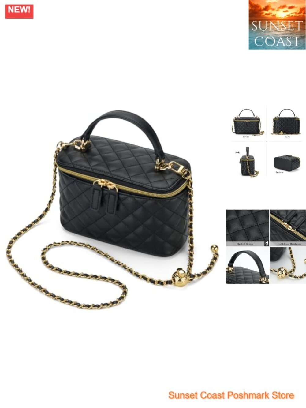 Mini Quilted Box Crossbody Bag with Adjustable Chain Strap